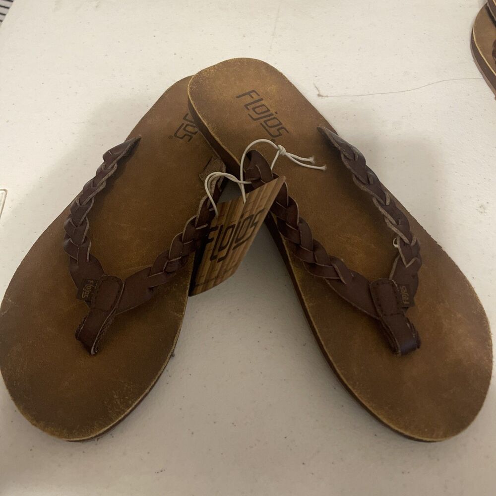 Flojos Ladies BRAIDED Flip Flops Sandals Thongs BROWN/Tan SIZE 6 New Tags